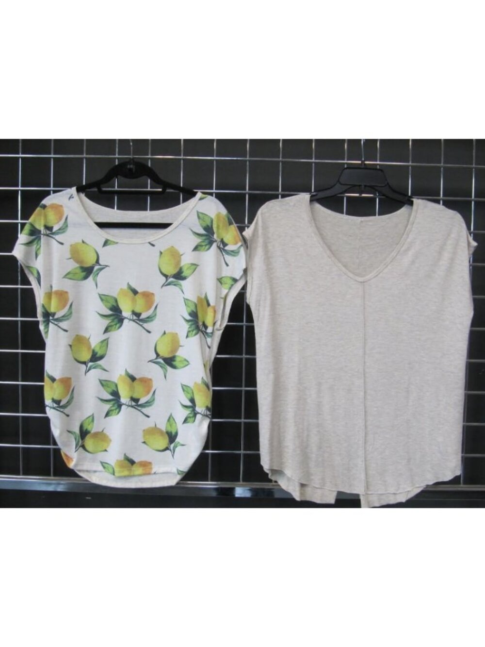 Women's 2-Piece Short Sleeve Tops – Lemon Print & Solid V-Neck Bundle